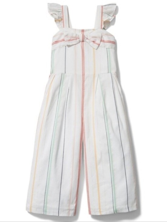 Janie and Jack Other - Janie and Jack Rainbow Stripe Gold Stiched Trim Linen Blend Romper 12-18 Months